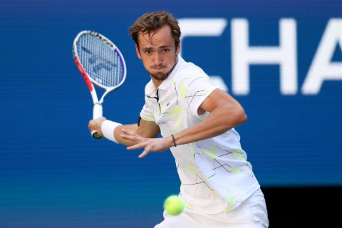 Daniil Medvedev caught on the camera while playing a shot.